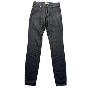 Ted Baker Jeans Womens 25 Black Coated Skinny Mid Rise Stretch 27.5 Inseam